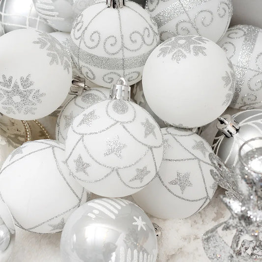 24Pcs White Gold Mixed Christmas Tree Decoration Christmas Balls Party Window Home Furn Christmas Hanging Ball Ornament Decor