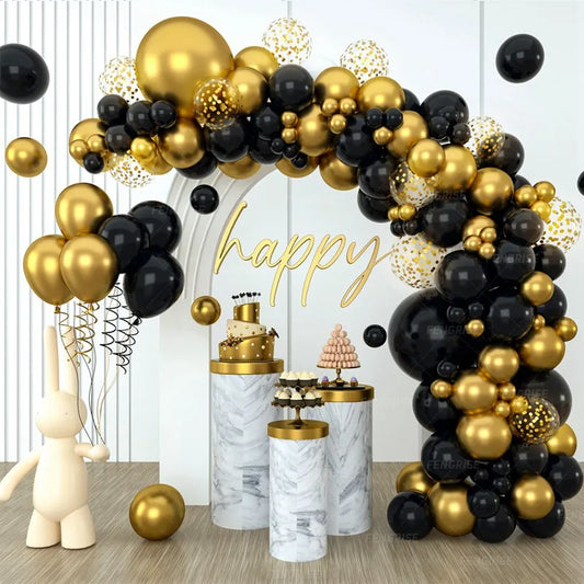 114pcs Black Gold Balloon Garland Arch Confetti Latex Baloons Graduation 30th 40th 50th Birthday Party Decor Adults Baby Shower