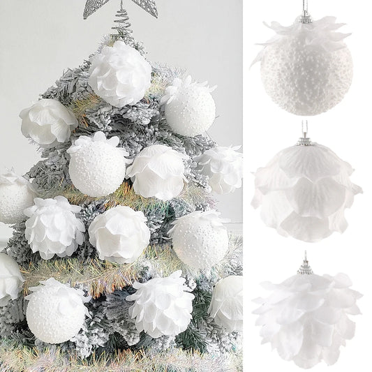 1/3pcs 8cm White Christmas Ball Petal Foam Ball Christmas Tree Ornament Pendant 2023 Home Party New Year Xmas Decor Navidad 2024