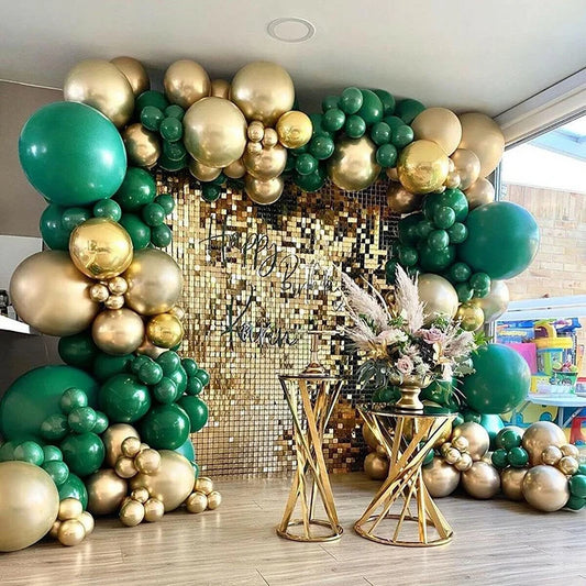 136Pcs Green and Gold Balloon Arch Garland Kit-Metallic Gold Balloon Dark Green Balloon for Birthday Wedding Party Decoration